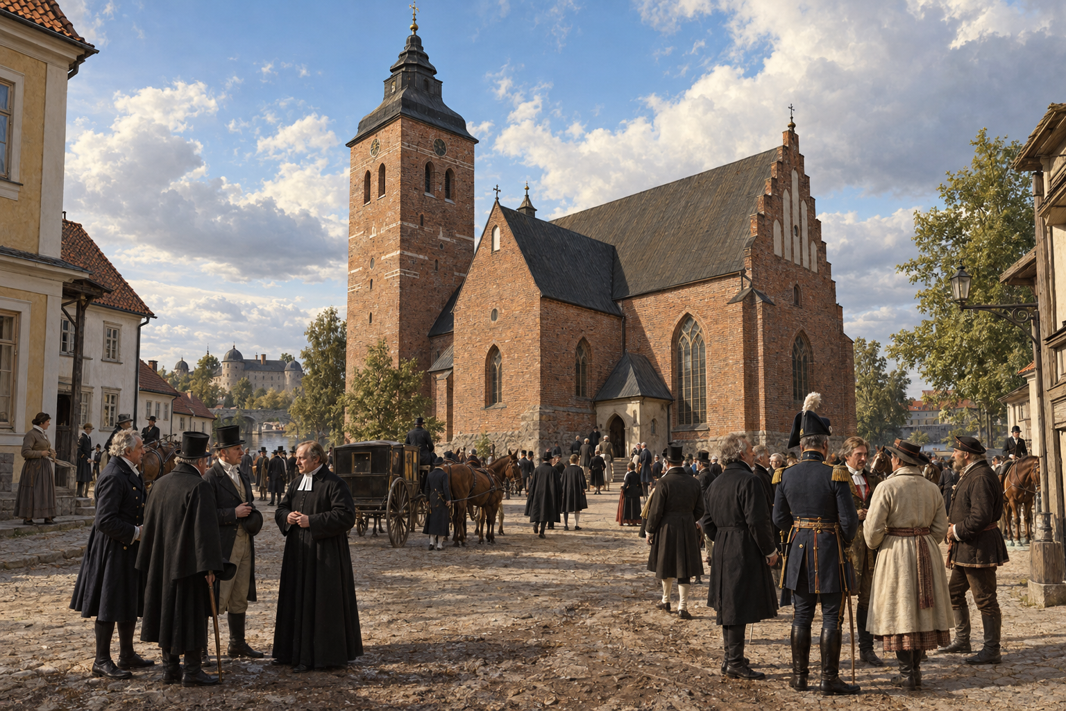 Örebro blev sommaren 1810 centrum för tronföljarvalet, och den 21 augusti valde de fyra stånden Bernadotte enhälligt. Rekonstruktion av stadsmiljön kring Nikolaikyrkan, som användes vid riksdagens förhandlingar.