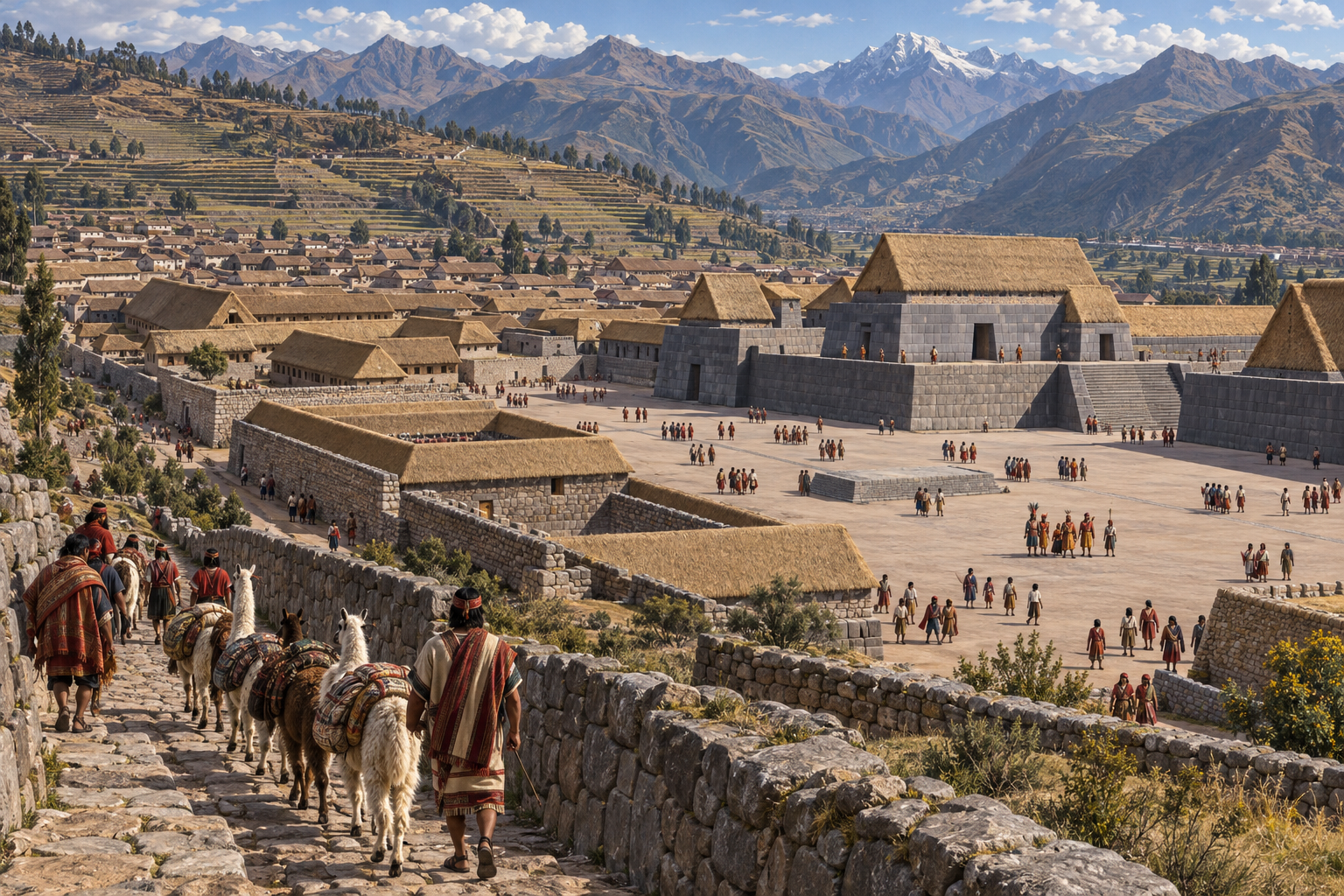 Cuzco var Tawantinsuyus politiska och rituella centrum, mot vilket rikets fyra stora landsdelar orienterades. Rekonstruktionen visar staden före den spanska erövringen.
