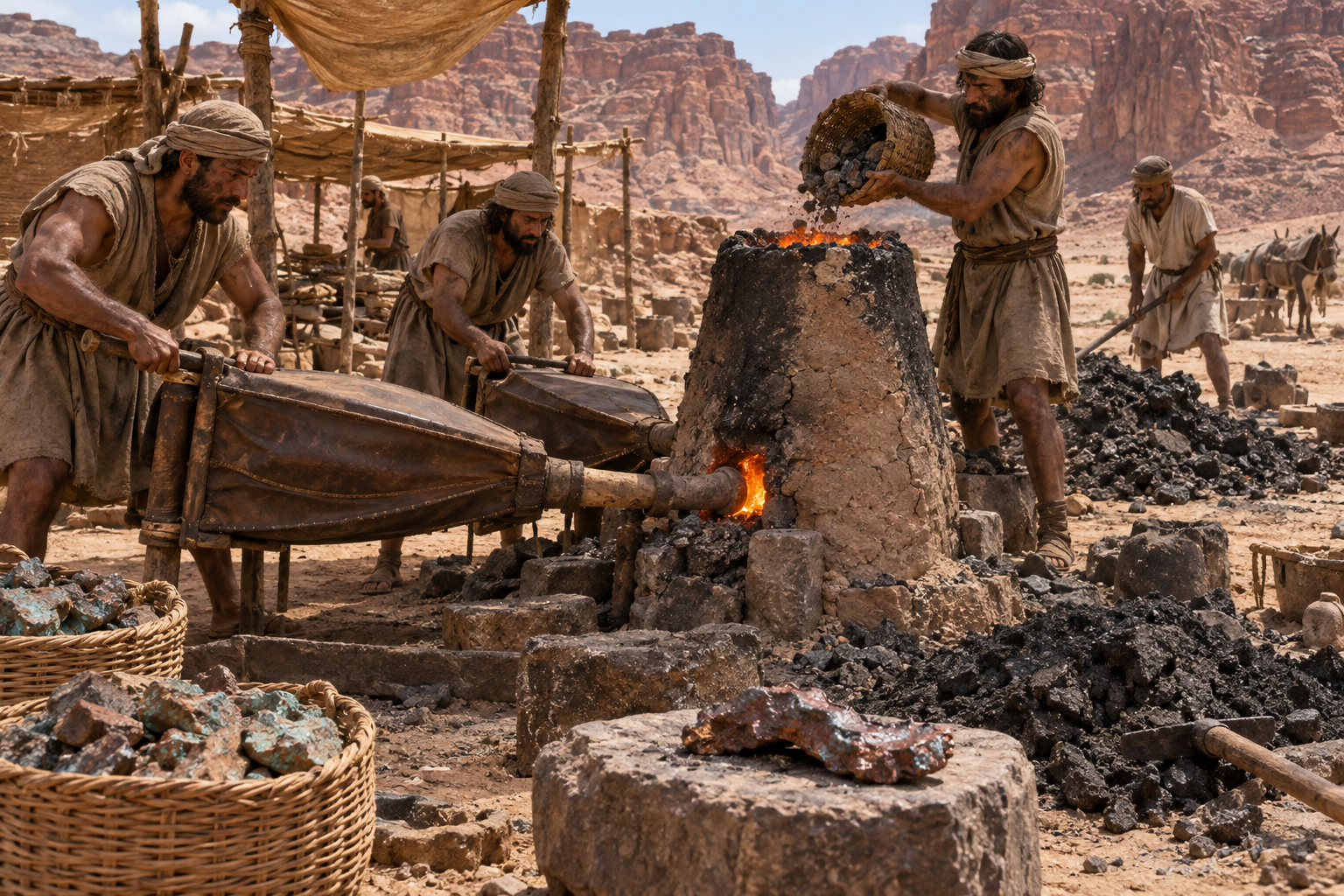 Rekonstruktion av järnålderns kopparframställning i Timna. Här producerades koppar under den tid då Salomon traditionellt placeras, men fynden visar inte att han kontrollerade verksamheten.