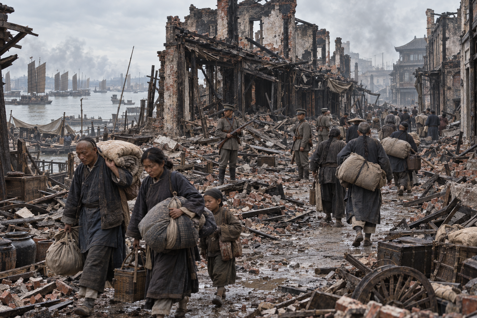 Beiyangarmén återtog Hankou i början av november 1911 efter hårda strider och omfattande förstörelse. Rekonstruktionen visar hur kriget drabbade stadens bebyggelse och invånare.